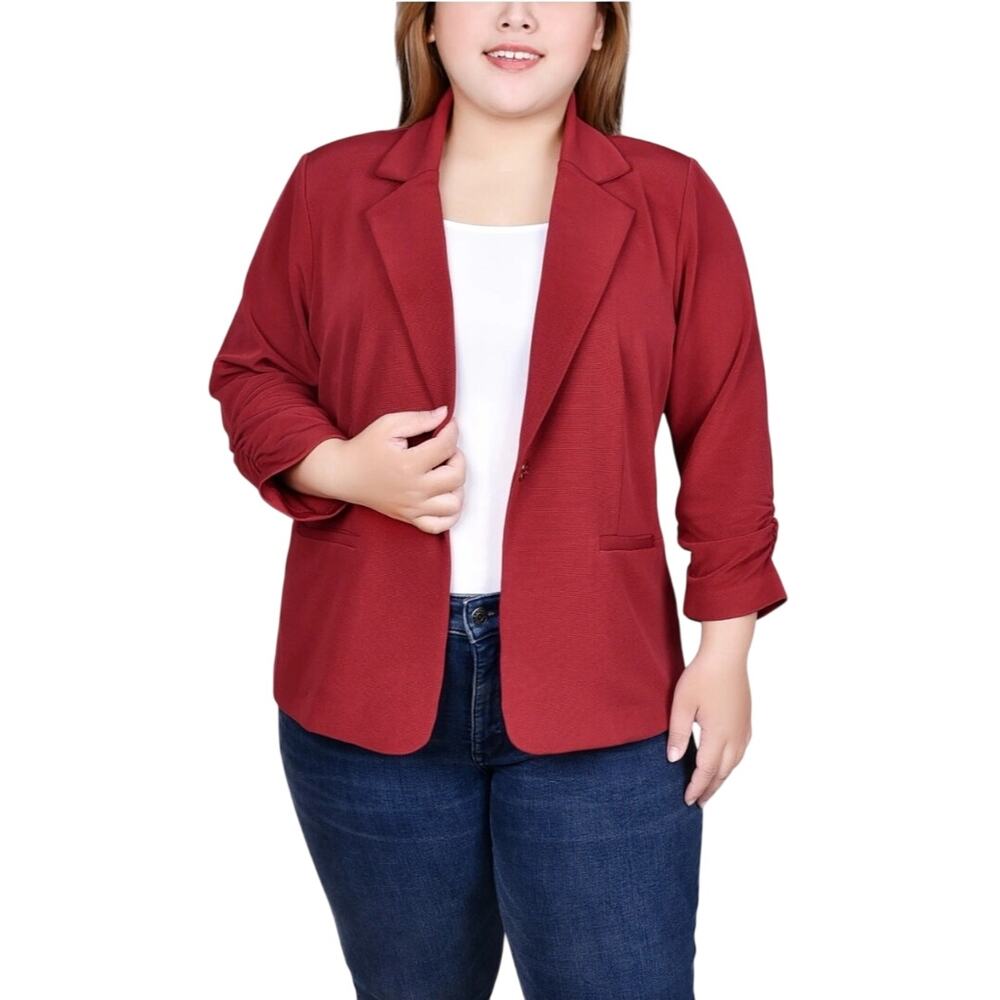 NY Collection 3/4 Sleeve Knit Ottoman Jacket Red